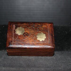 Small 1 x 2" Solid Wood Jewelry Box with Brass Inlaid on the Lid.